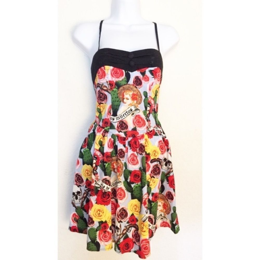 Hell Bunny Black Bust Floral Rose Print Mini Dress
